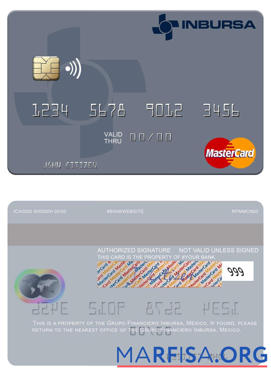 Realistic Mexico Grupo Financiero Inbursa mastercard template